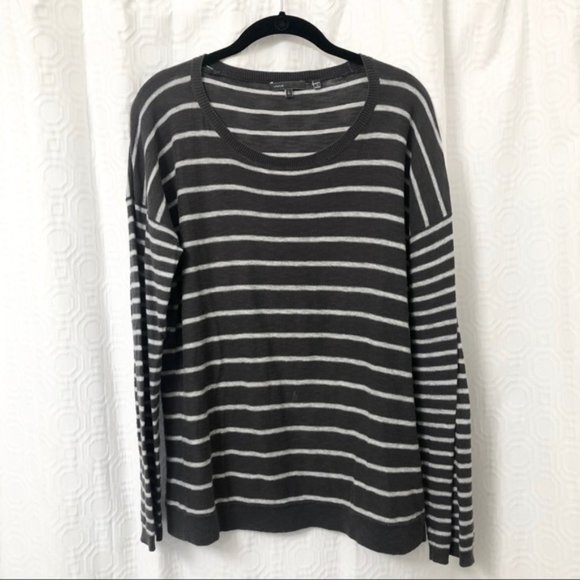 VINCE Gray & White Striped Cotton Sweater sz L - Picture 1 of 7